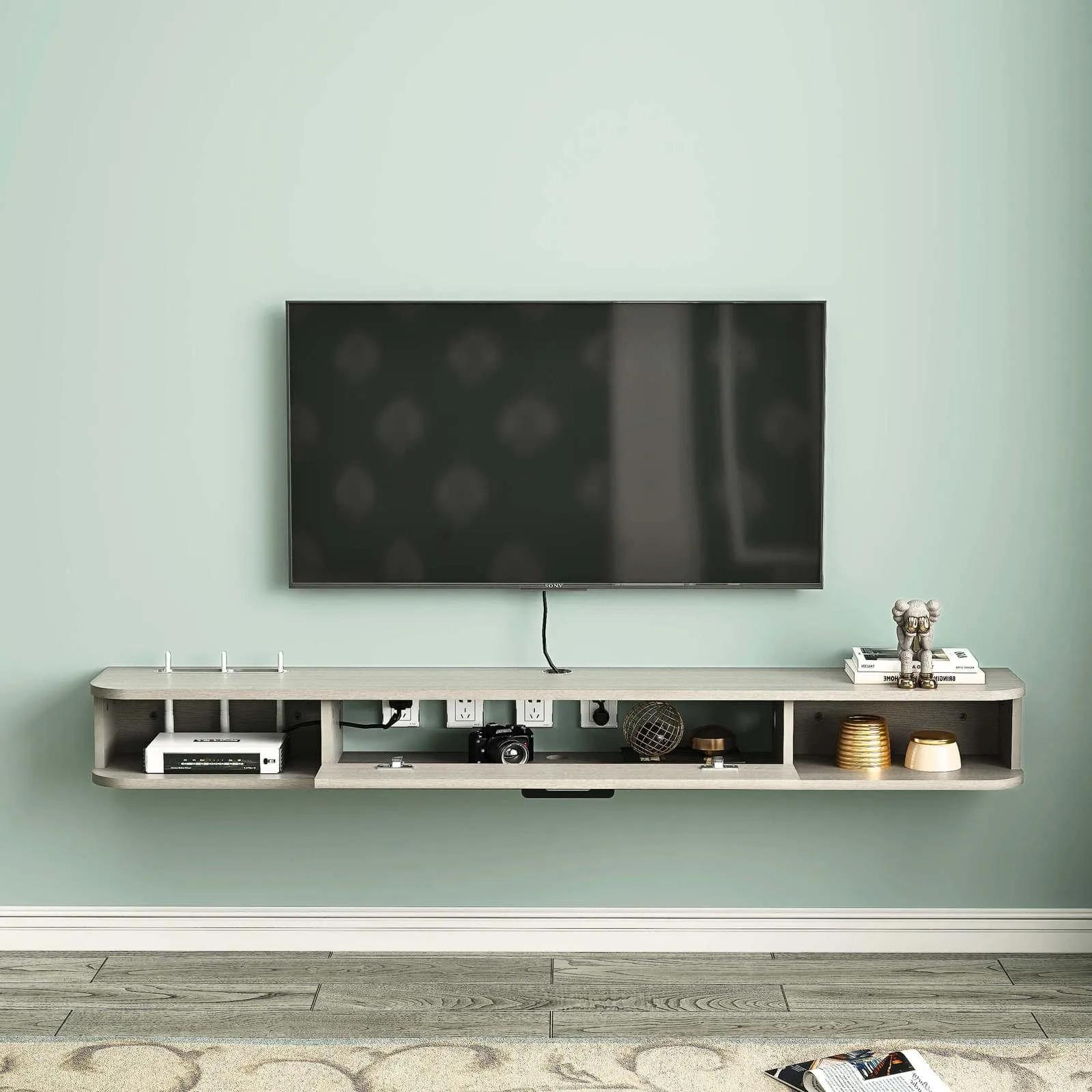 47" Eclan Floating TV Stand, Oak Grey