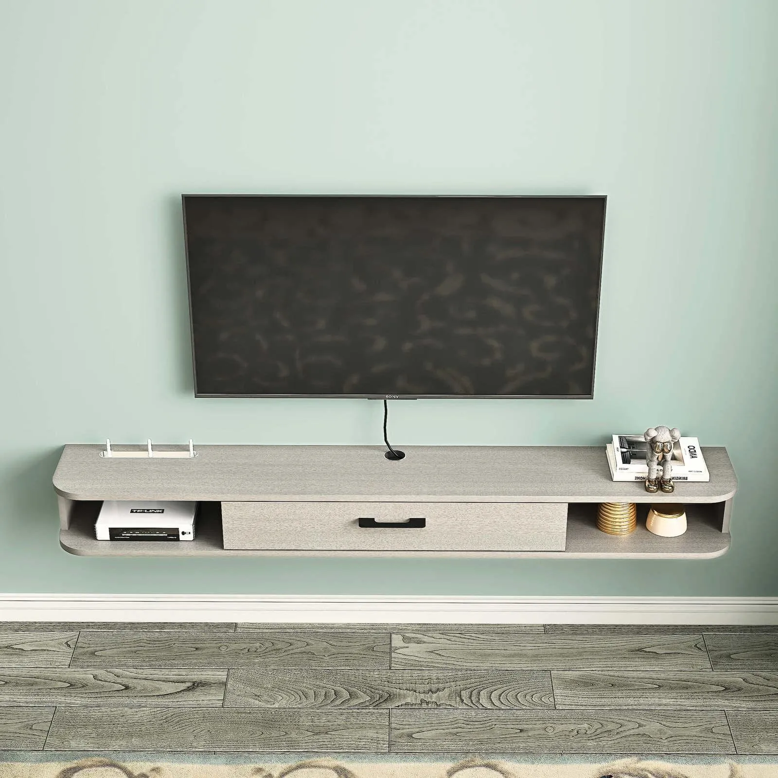 47" Eclan Floating TV Stand, Oak Grey