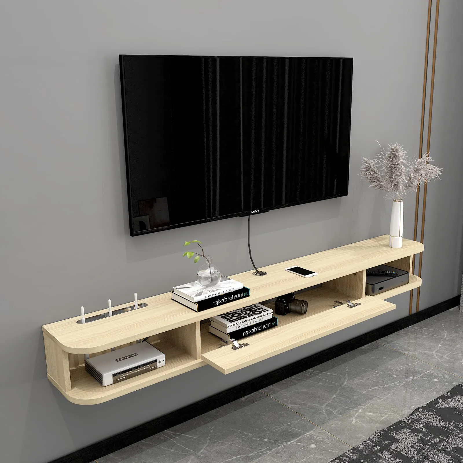 55" Pureza Floating TV Stand, Light Oak