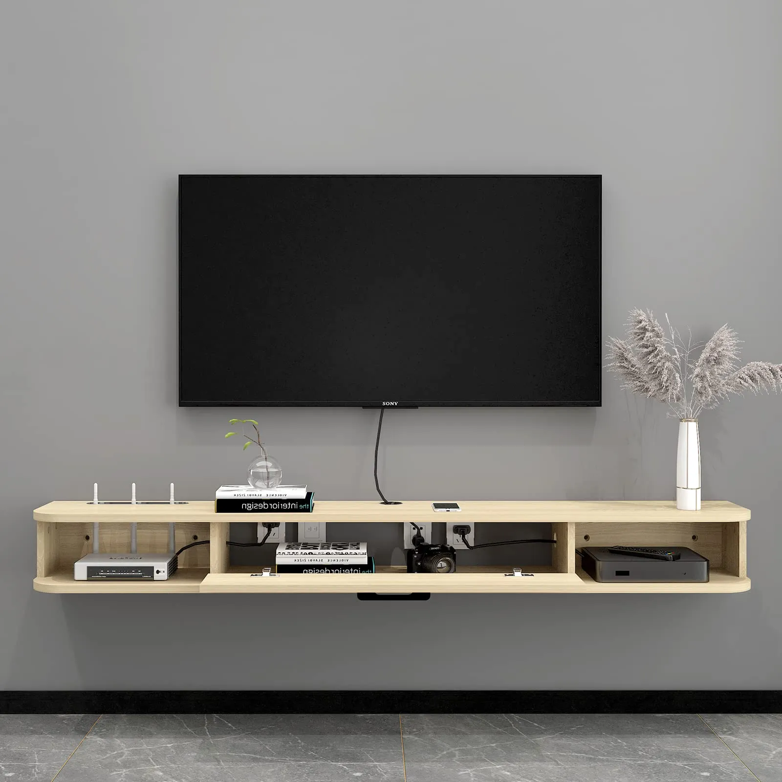 55" Pureza Floating TV Stand, Light Oak