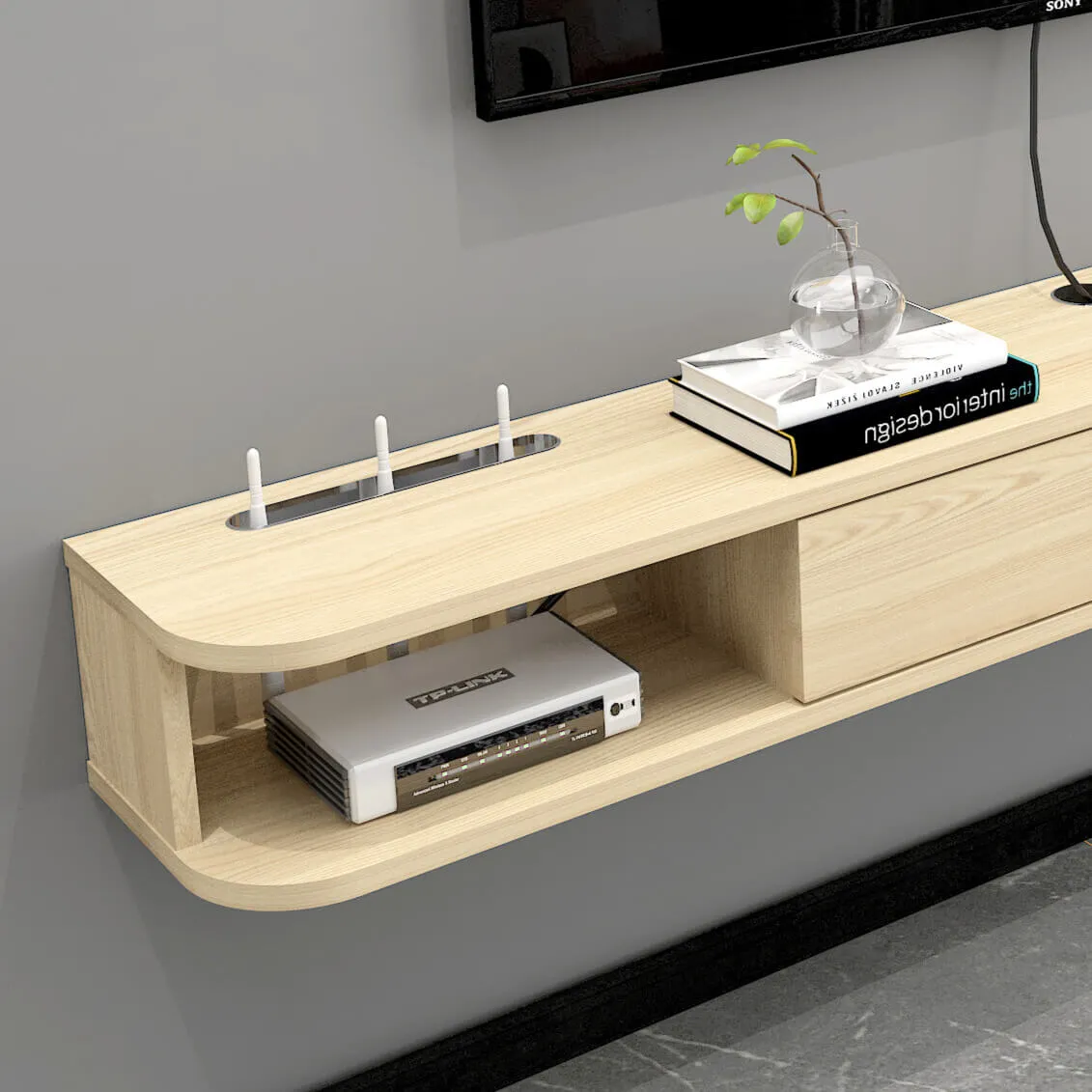 55" Pureza Floating TV Stand, Light Oak