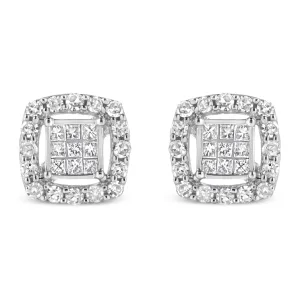 .925 Sterling Silver 1/2 Cttw Round and Princess-Cut Diamond Stud Earrings (I-J Color, I1-I2 Clarity)