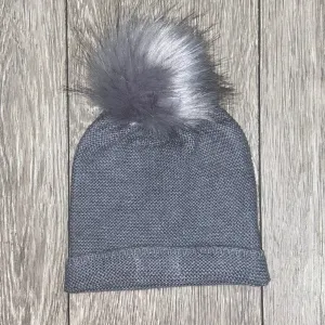 AW22 Meia Pata Grey Faux Fur Pom Pom Hat