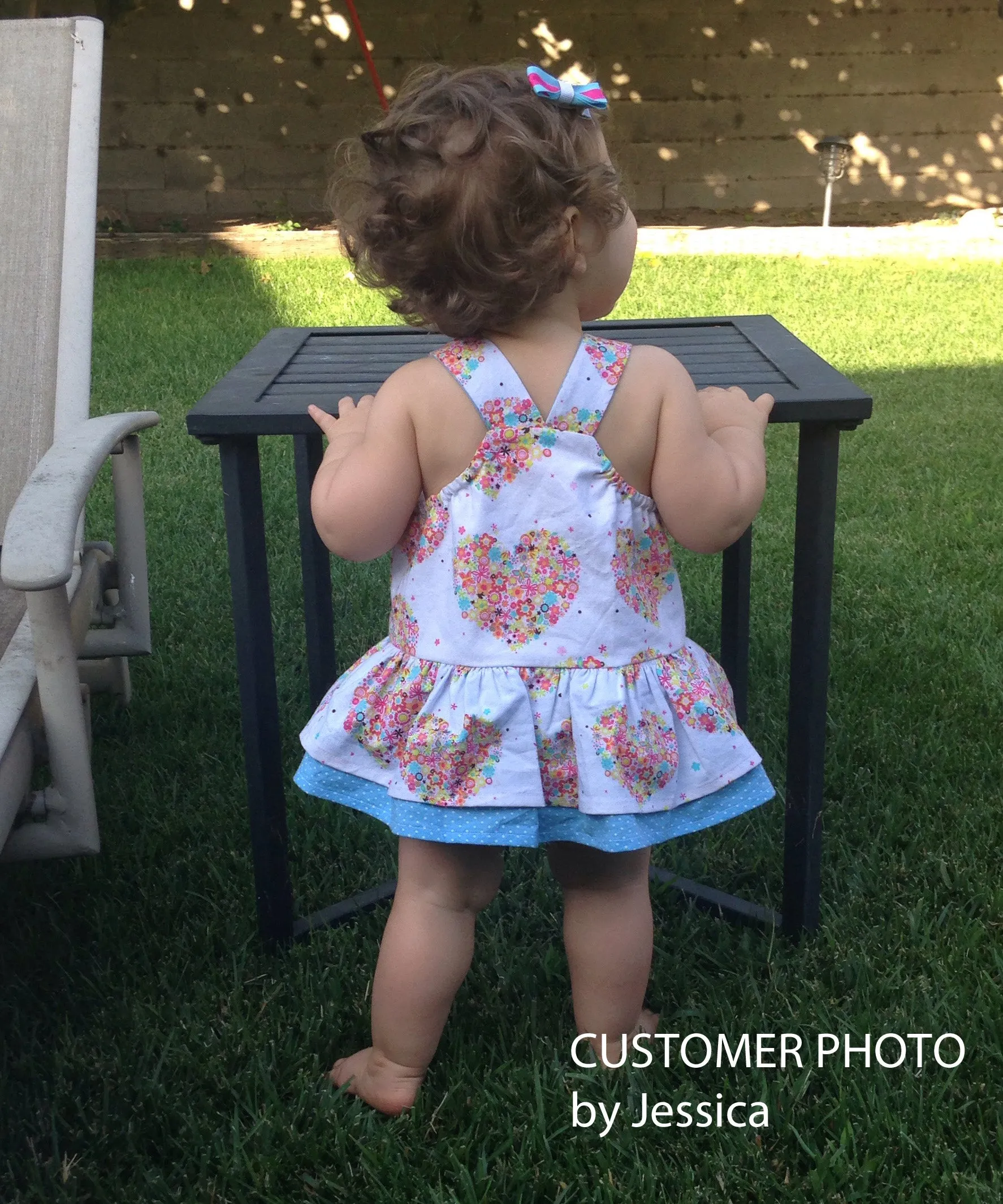 Baby girl romper pdf sewing pattern TINKERBELLE ROMPER sizes 3 months to 3 years.