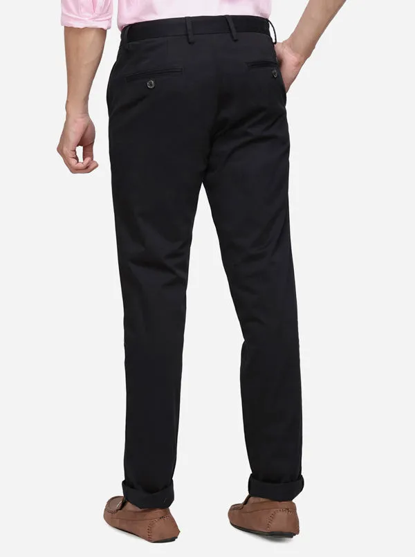 Black Solid Uno Fit Casual Trouser | JadeBlue