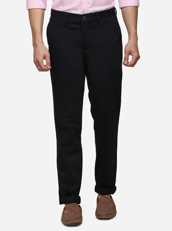 Black Solid Uno Fit Casual Trouser | JadeBlue