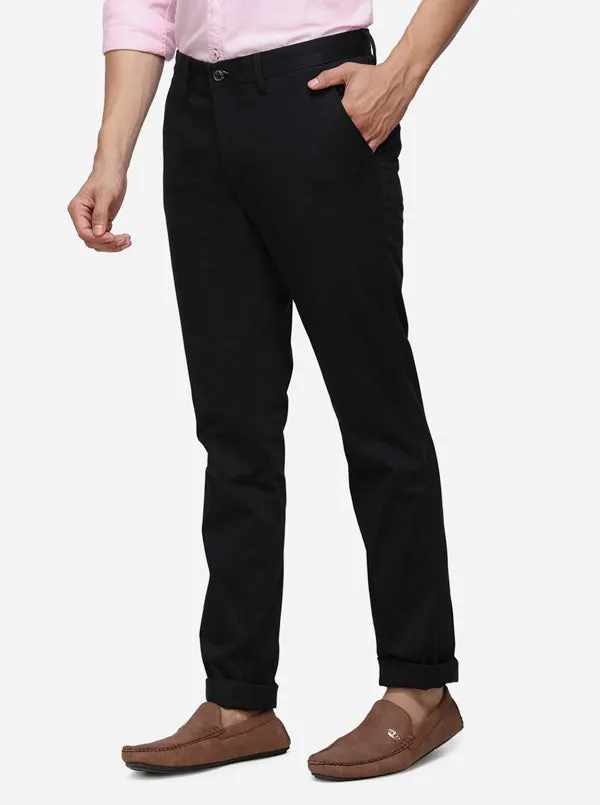 Black Solid Uno Fit Casual Trouser | JadeBlue