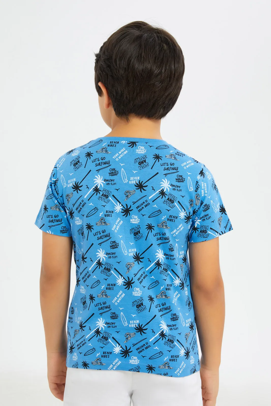 Boys Blue Palm Printed T-Shirt