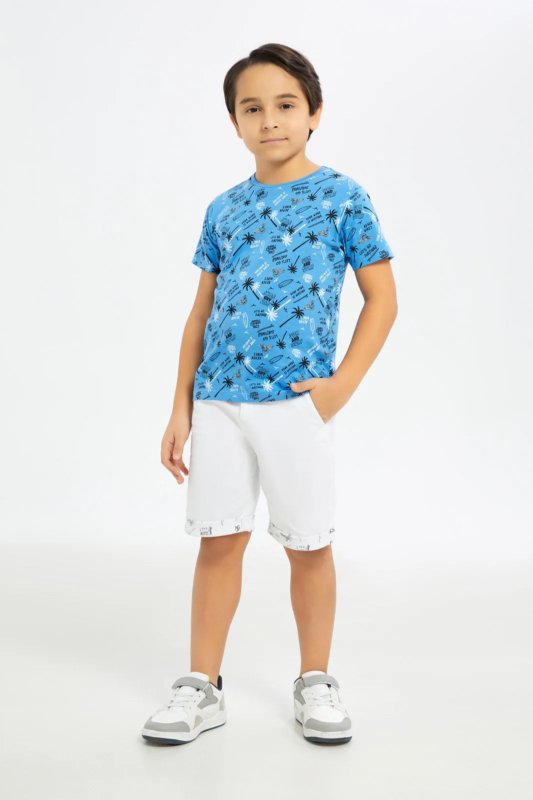 Boys Blue Palm Printed T-Shirt