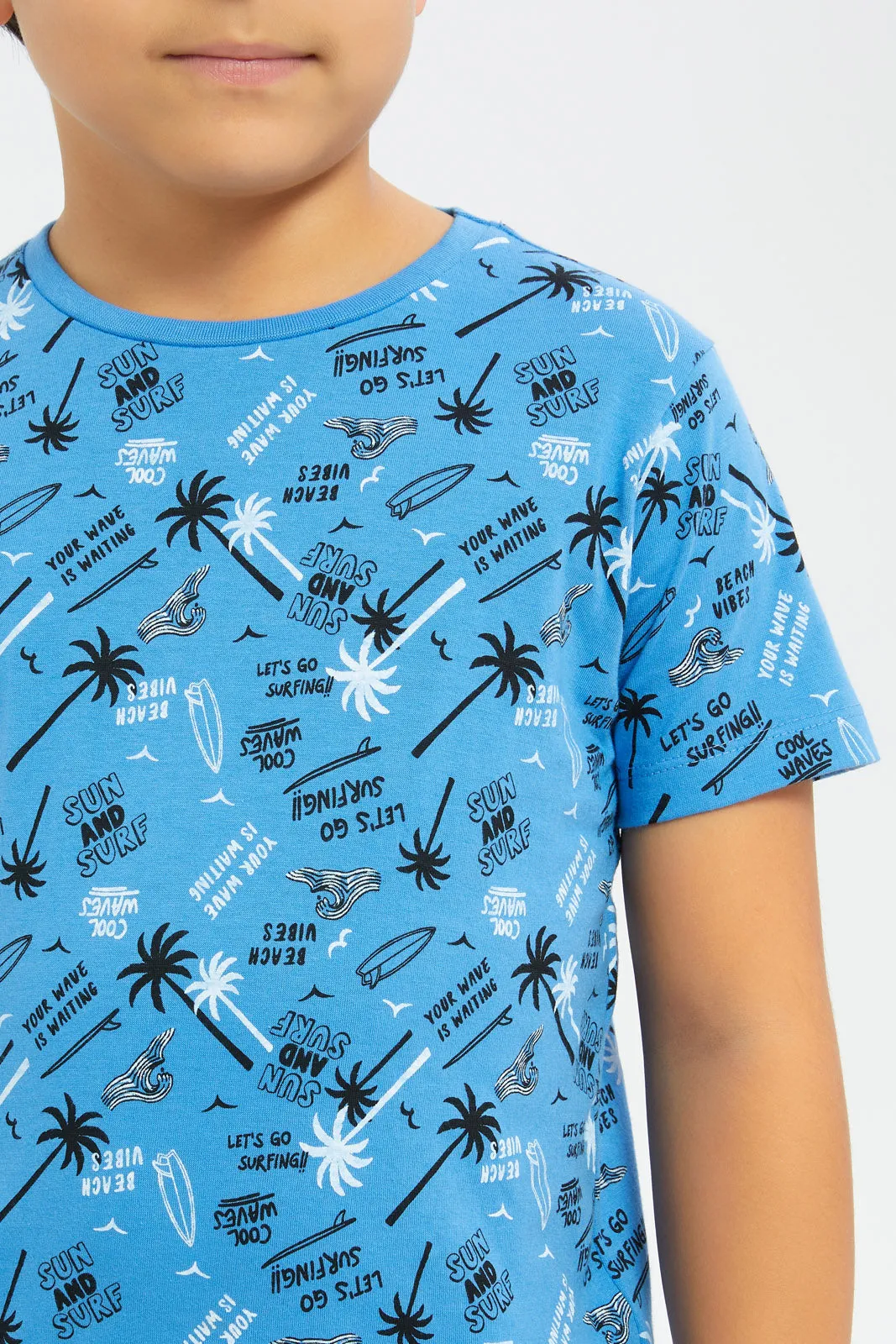 Boys Blue Palm Printed T-Shirt