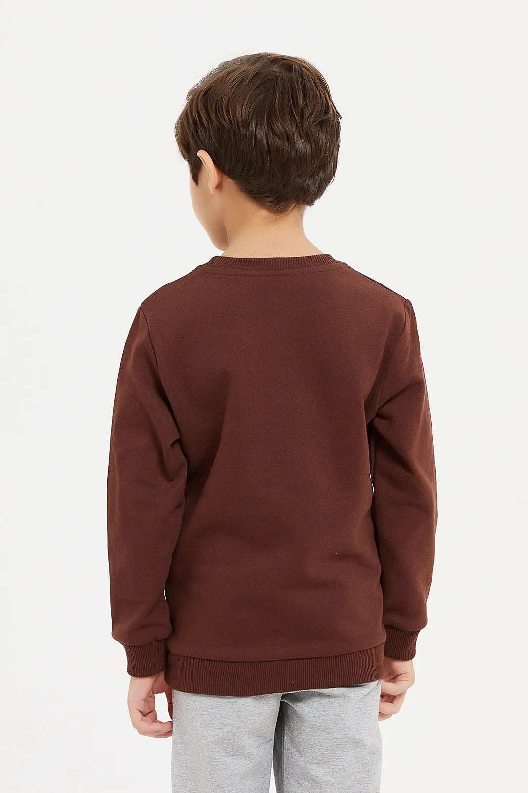 Boys Brown Zip Pocket Sweatshirt