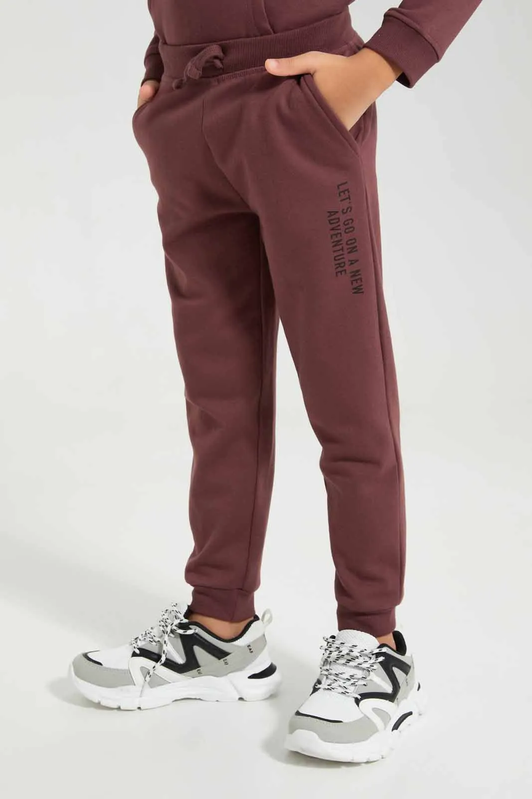 Boys Burgundy Slogan Print Jogger