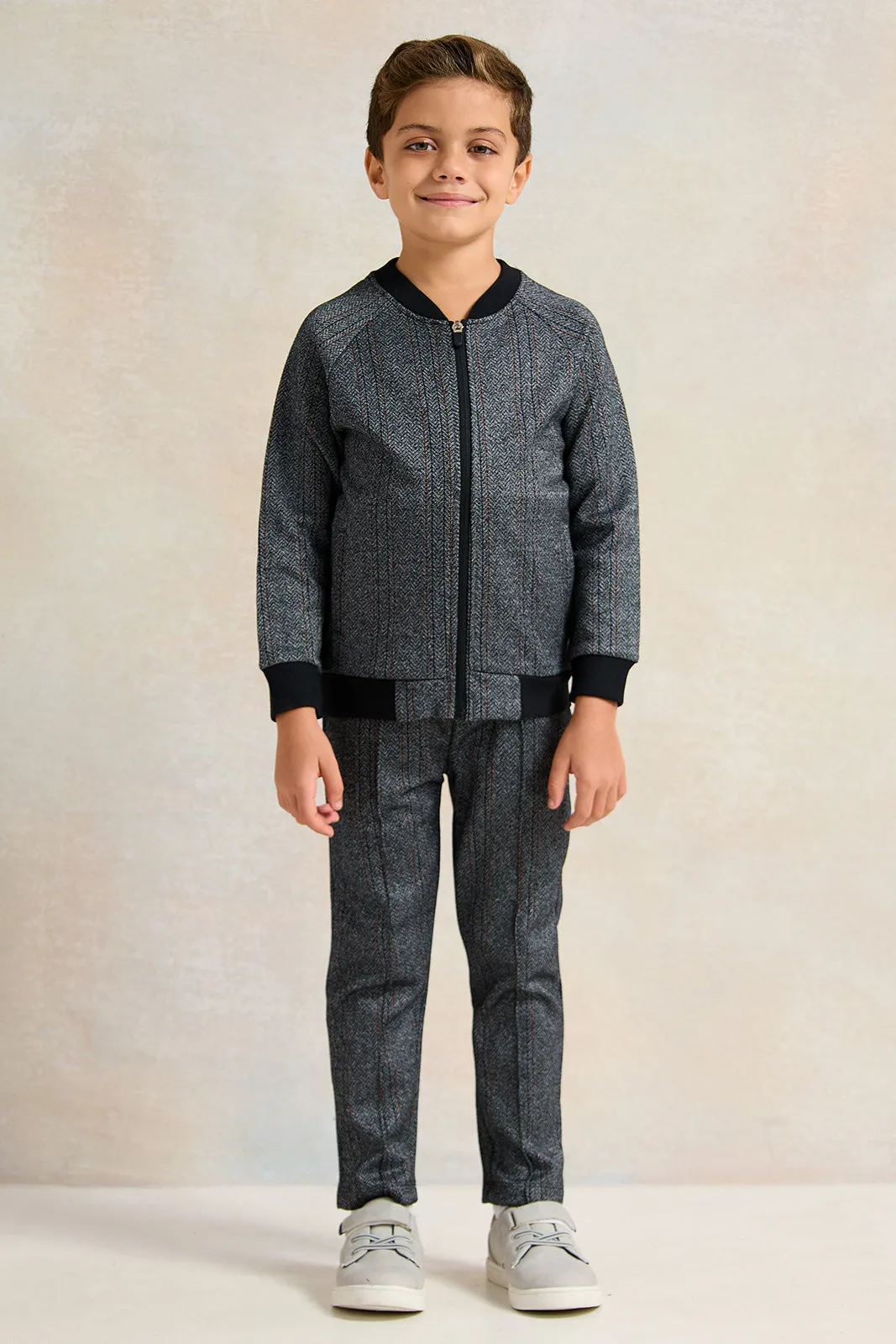 Boys Charcoal Baseball Jacquard Sweatshirt