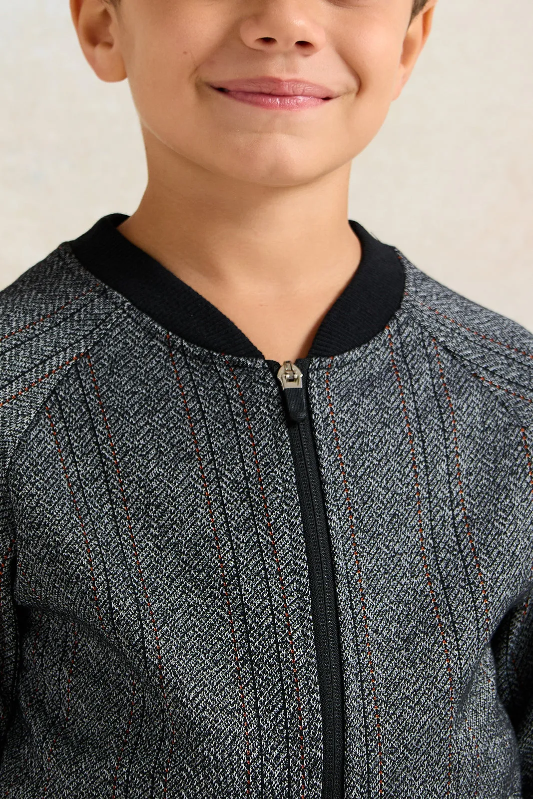 Boys Charcoal Baseball Jacquard Sweatshirt