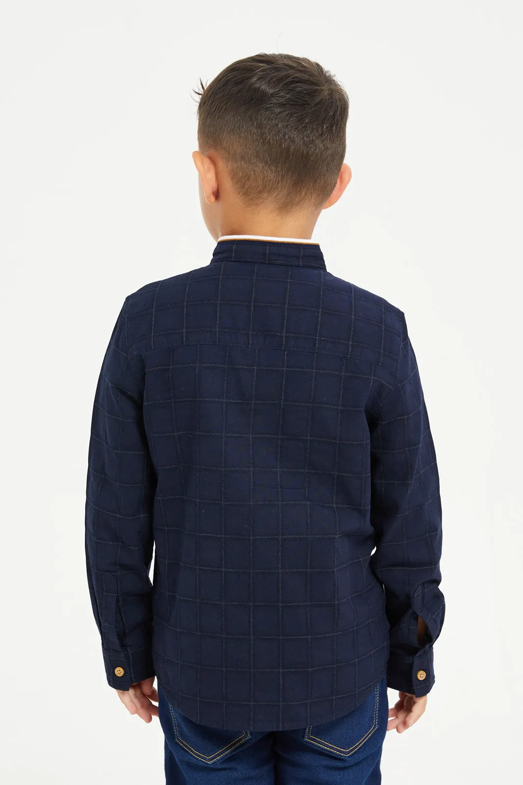 Boys Navy Jacquard Shirt