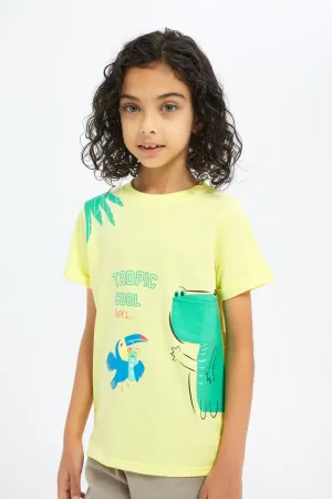 Boys Yellow Printed T-Shirt