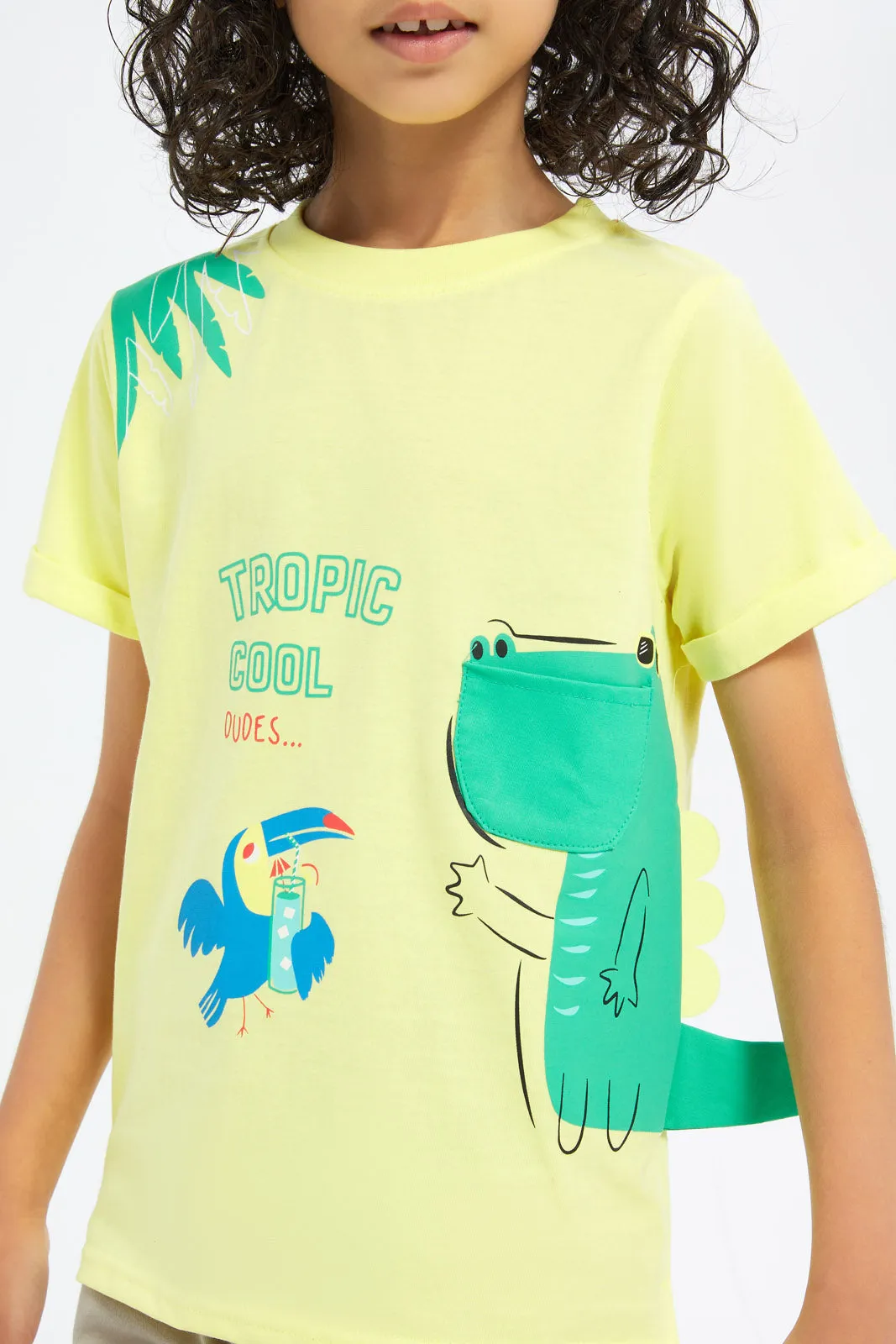 Boys Yellow Printed T-Shirt