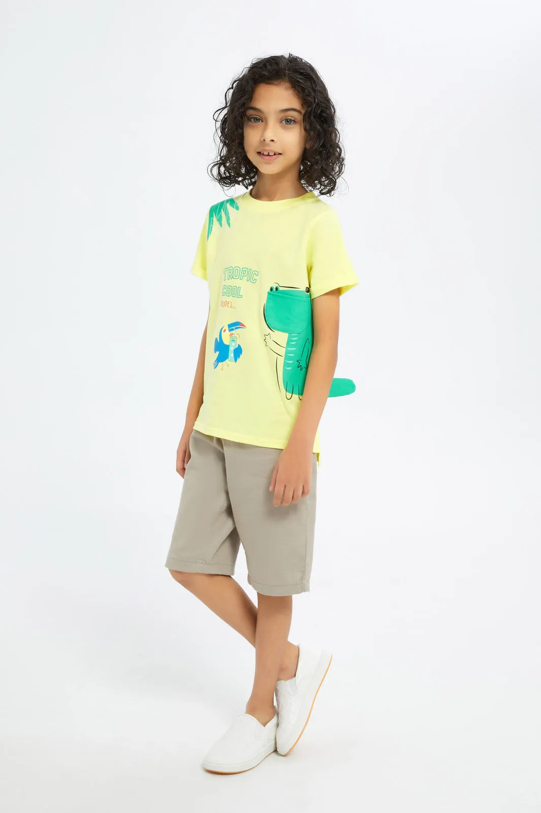 Boys Yellow Printed T-Shirt