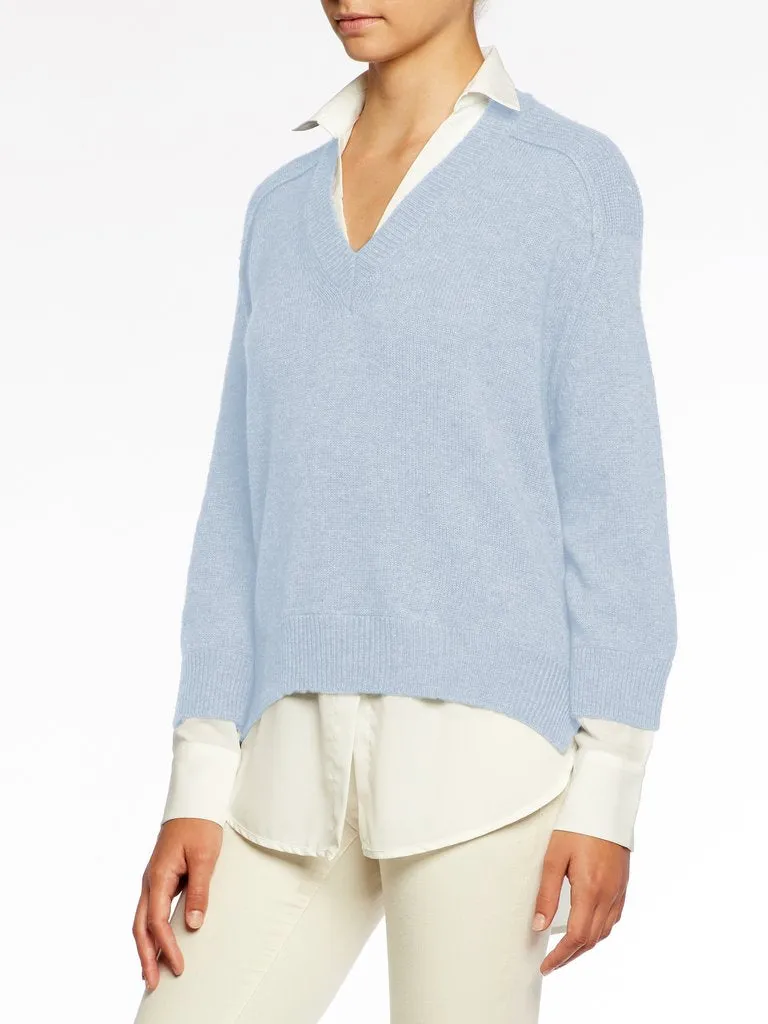 BROCHU WALKER - V Neck Layered Pullover in Skye with White Underlayer