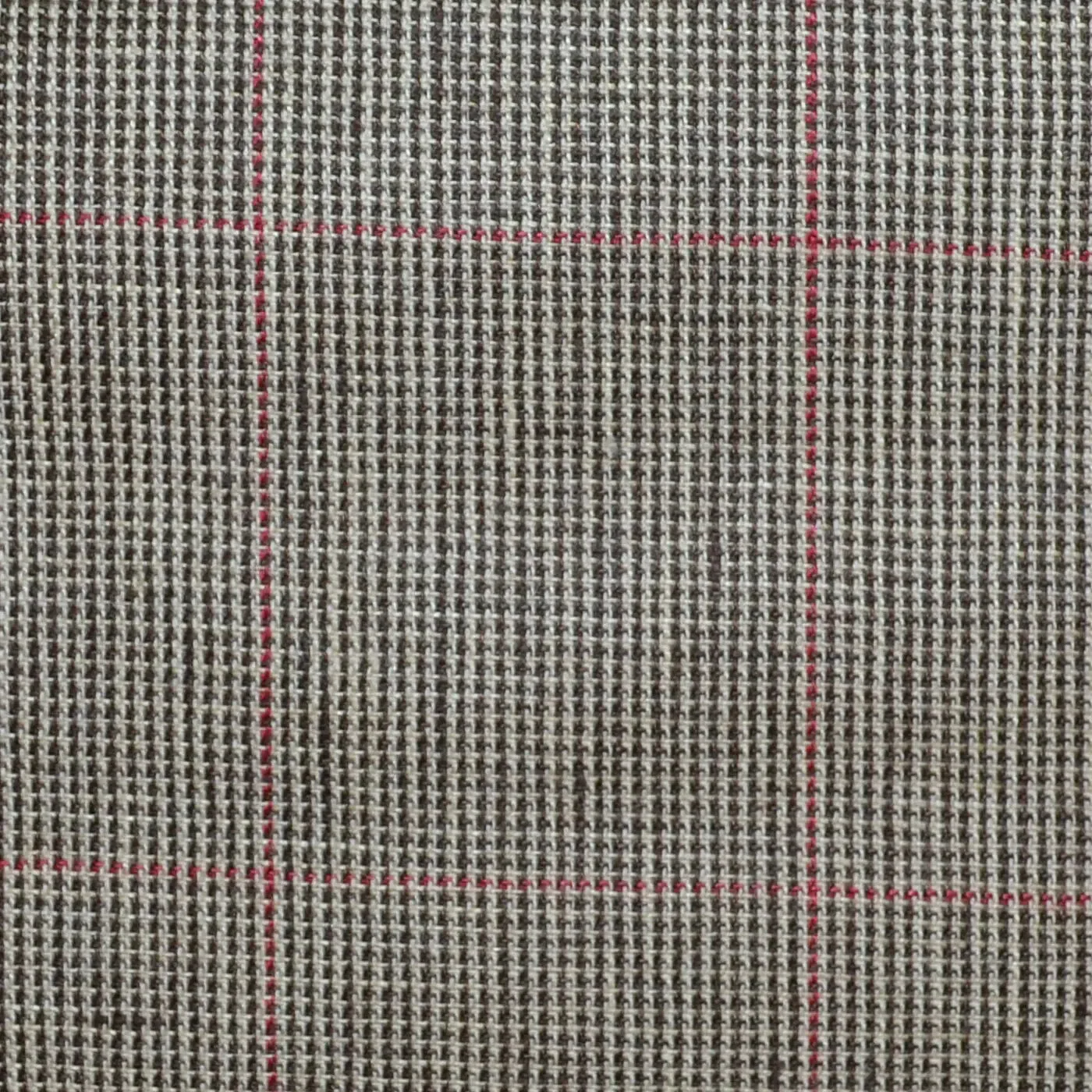 Brown and Dark Brown Pick and Pick with Red Window Pane Check Wool & Linen