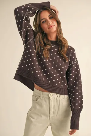 Brown Patterned Crop Sweater