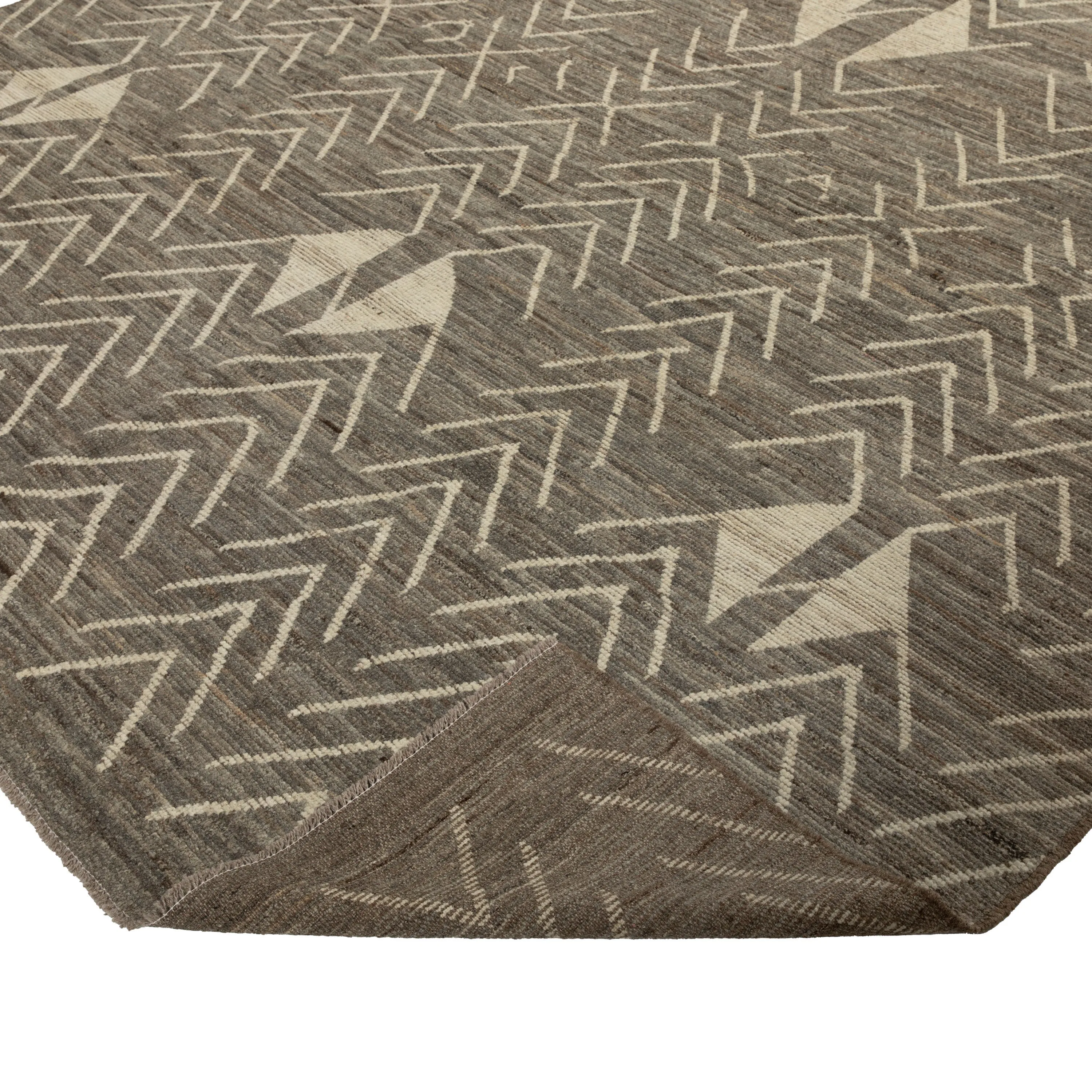 Brown Zameen Modern Wool Rug - 8'7" x 9'6"