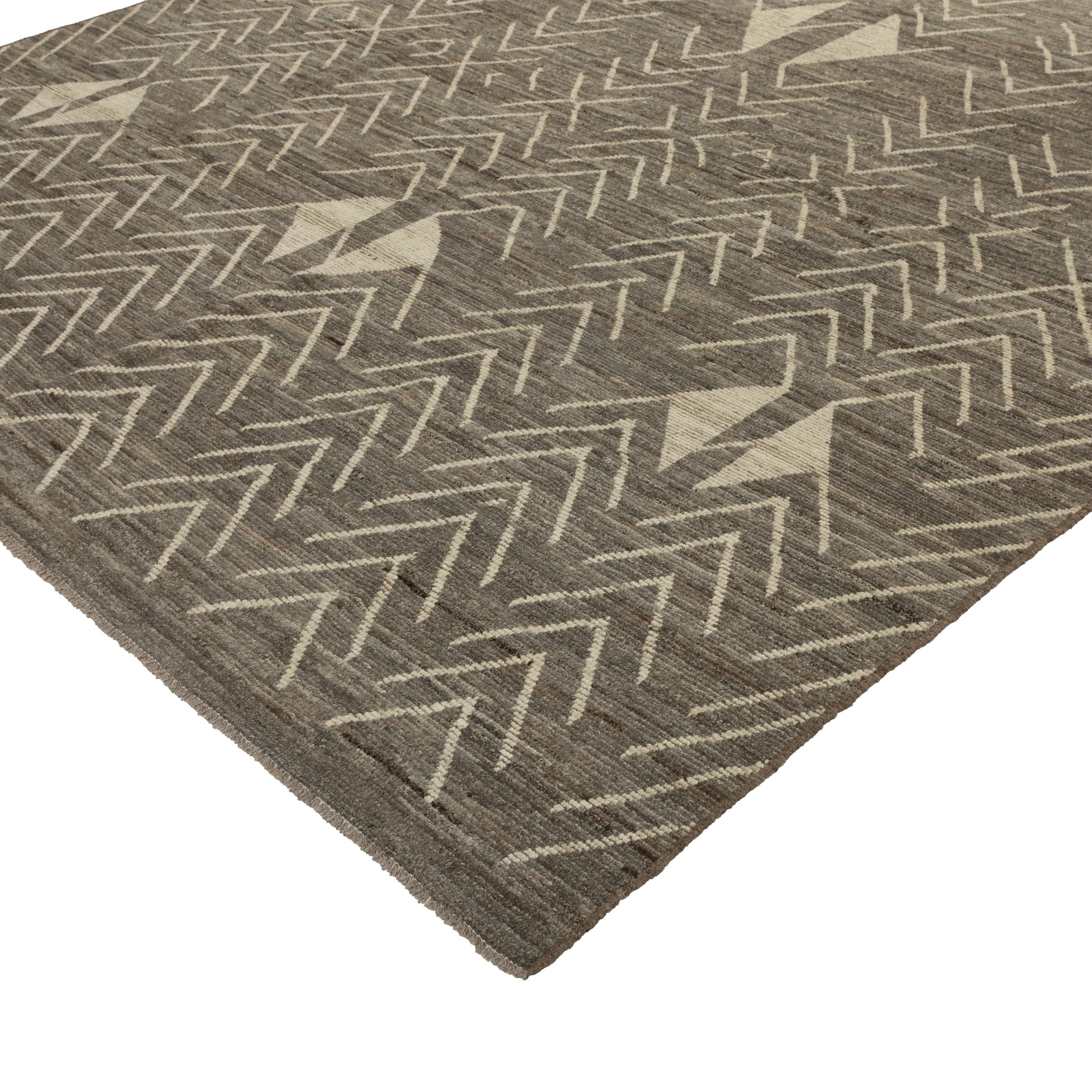 Brown Zameen Modern Wool Rug - 8'7" x 9'6"