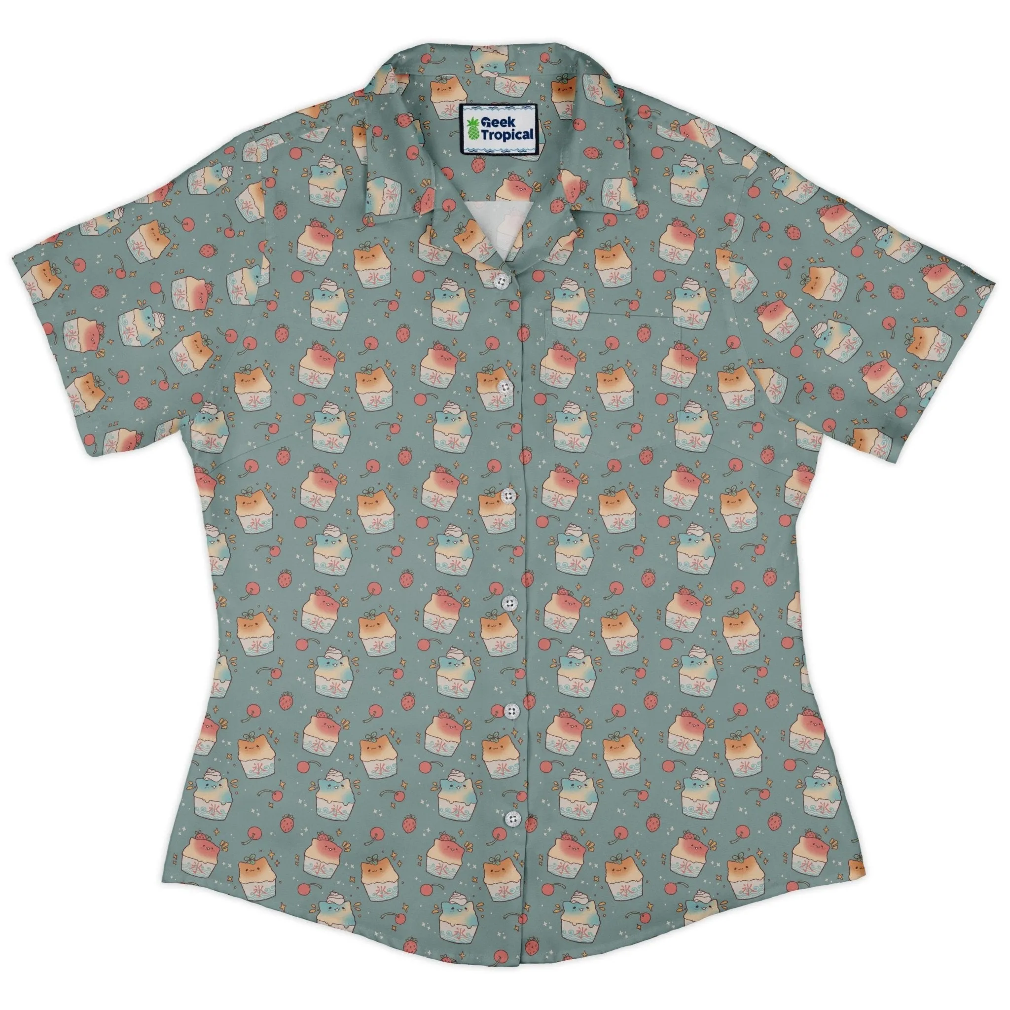 Cat Kakigori Anime Curvy Button Up Shirt