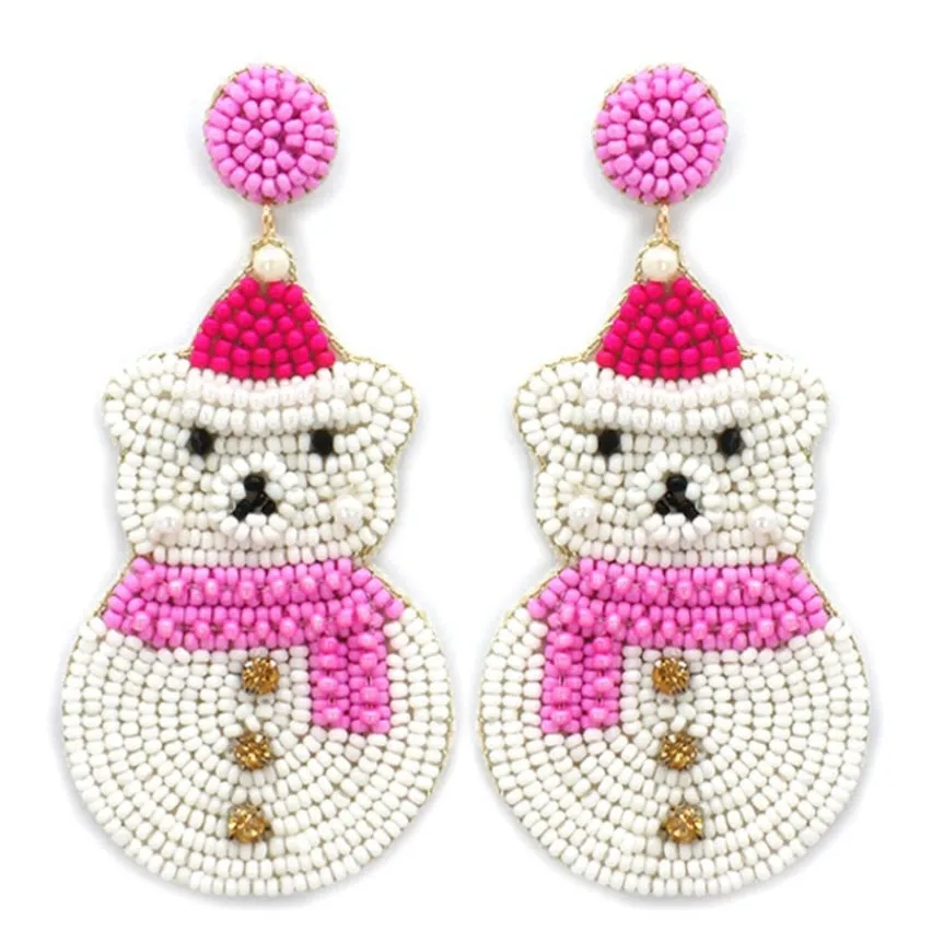 Christmas Snow Bear Beaded Earrings