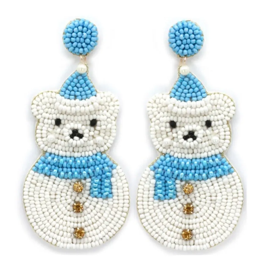 Christmas Snow Bear Beaded Earrings