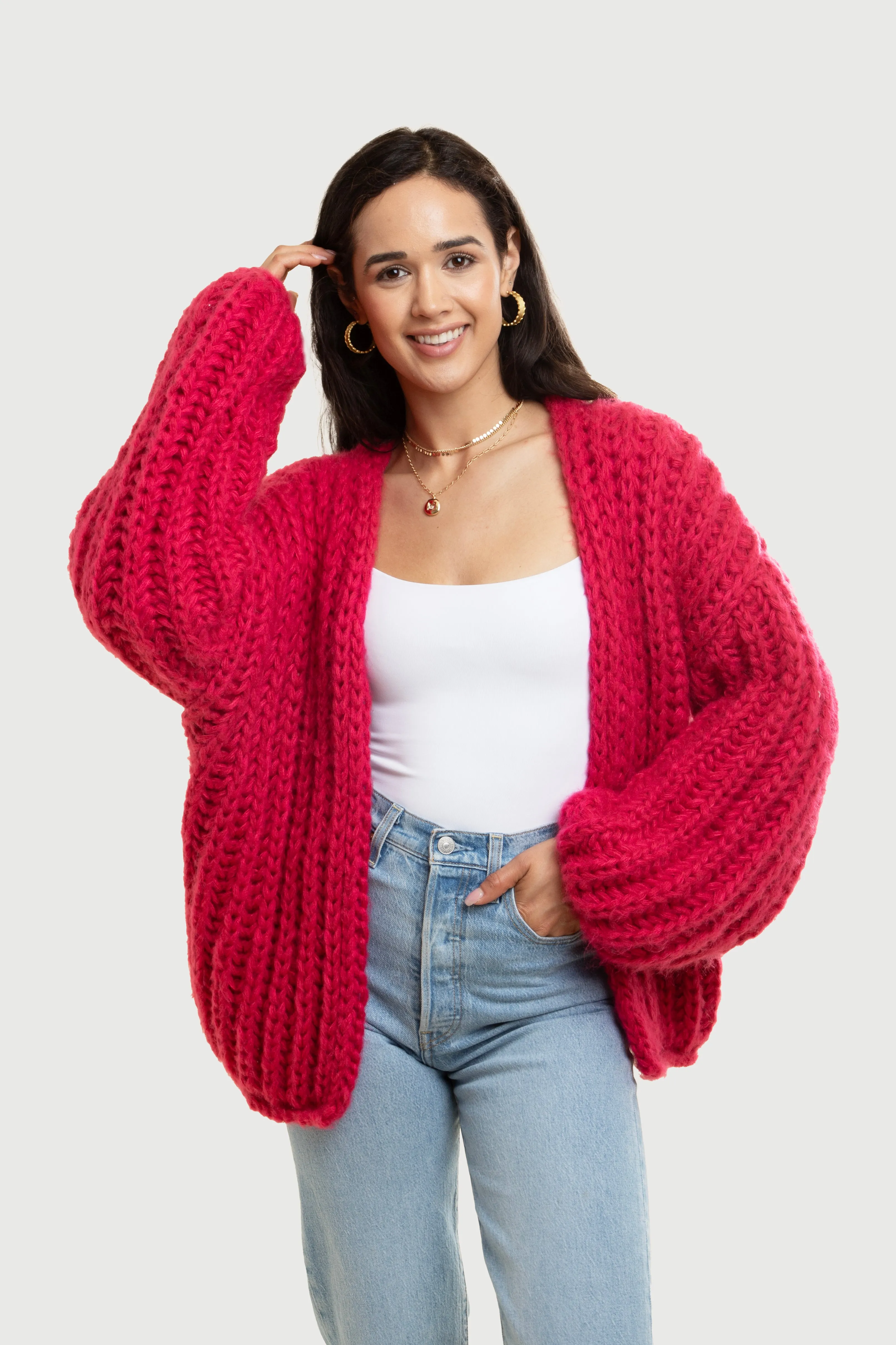 Chunky Oversized Cotton Wool Knit Cardigan