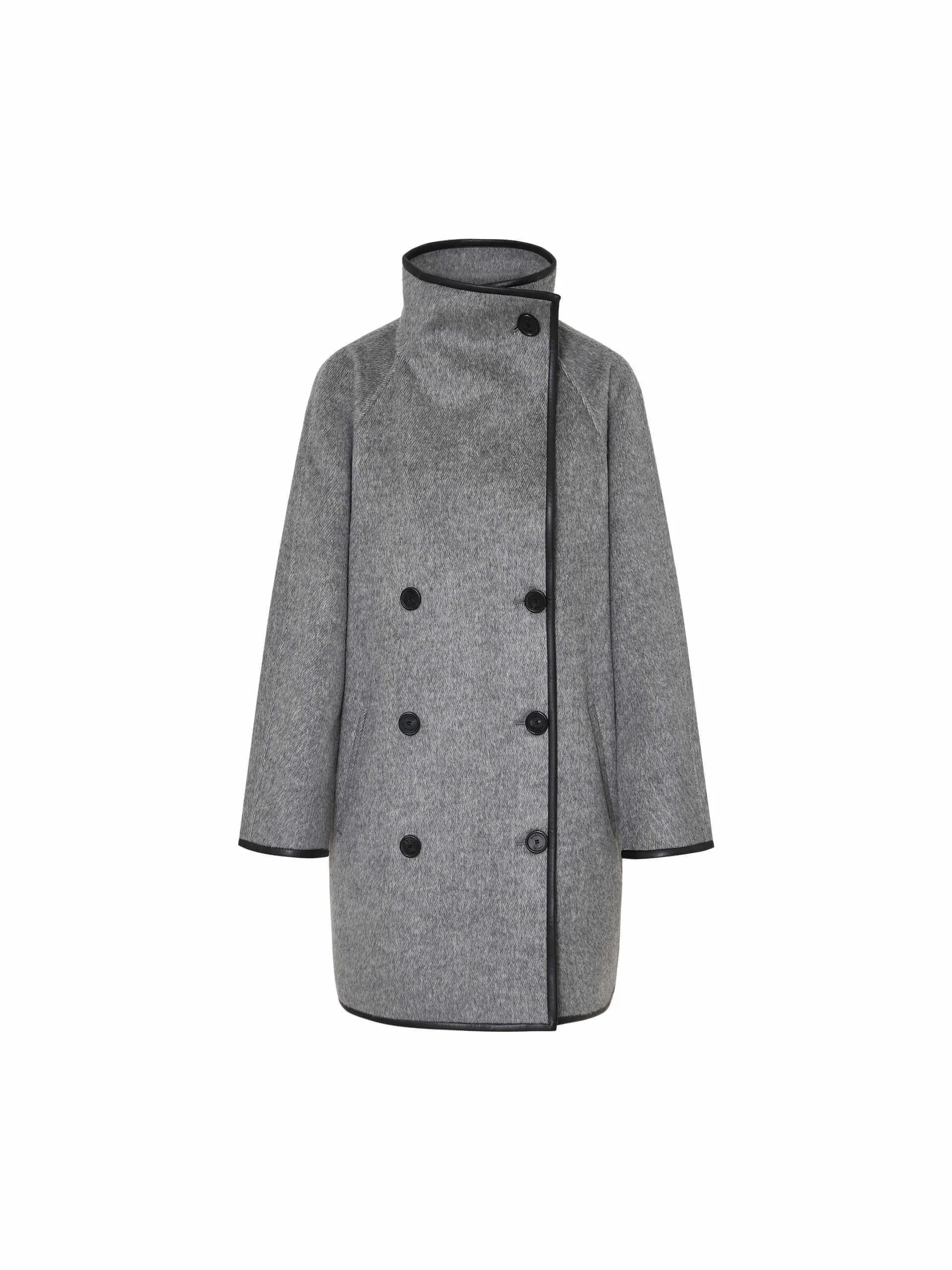 Contrast Wool Midi Coat