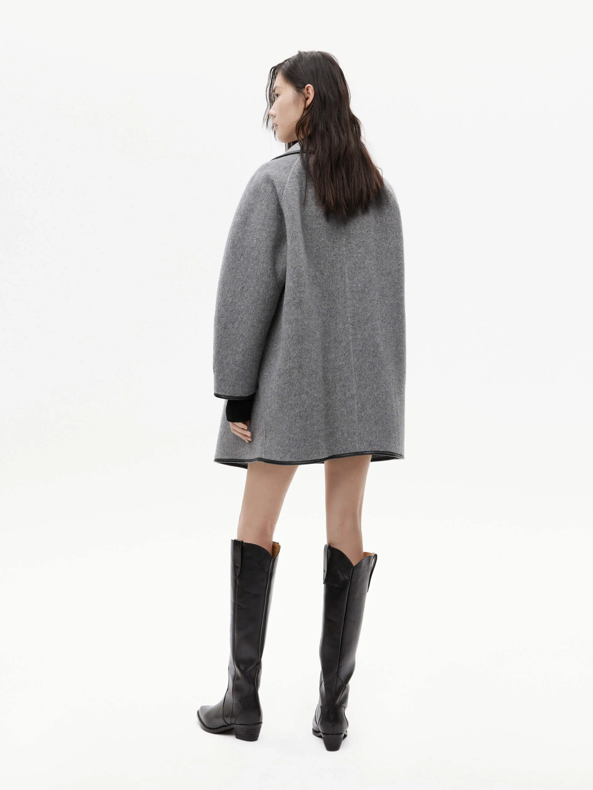 Contrast Wool Midi Coat