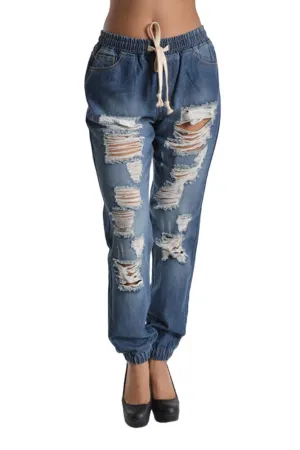 Destructed Denim Jogger Pants