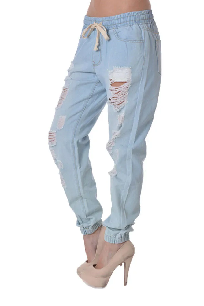 Destructed Denim Jogger Pants