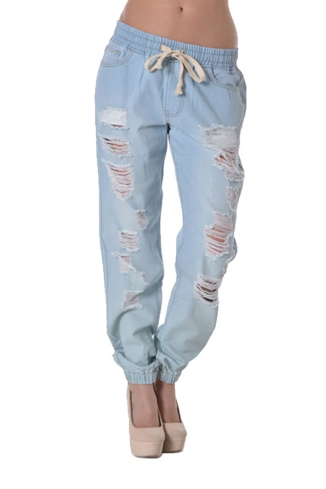 Destructed Denim Jogger Pants