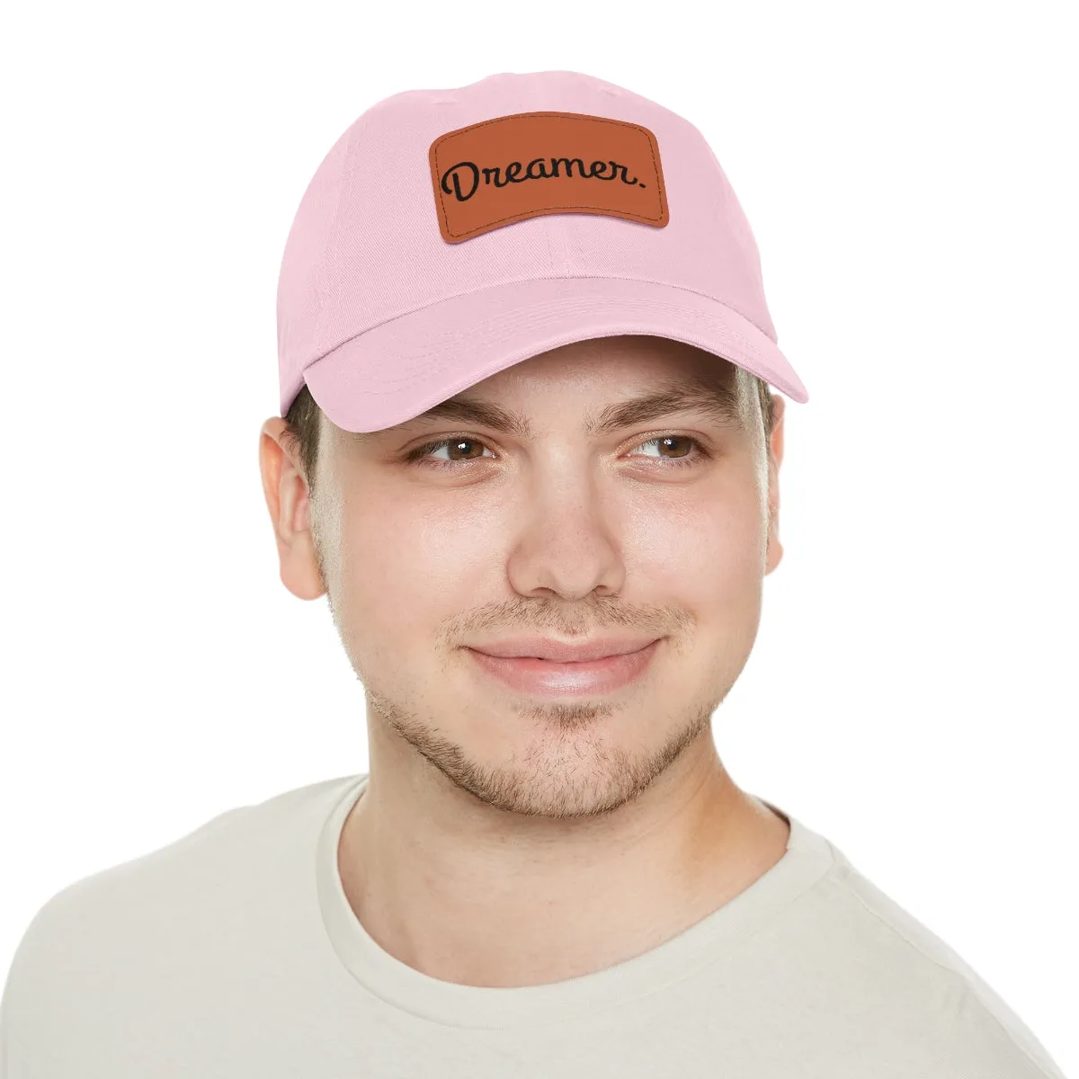 Dreamer. Black Text- Dad Hat with Leather Patch