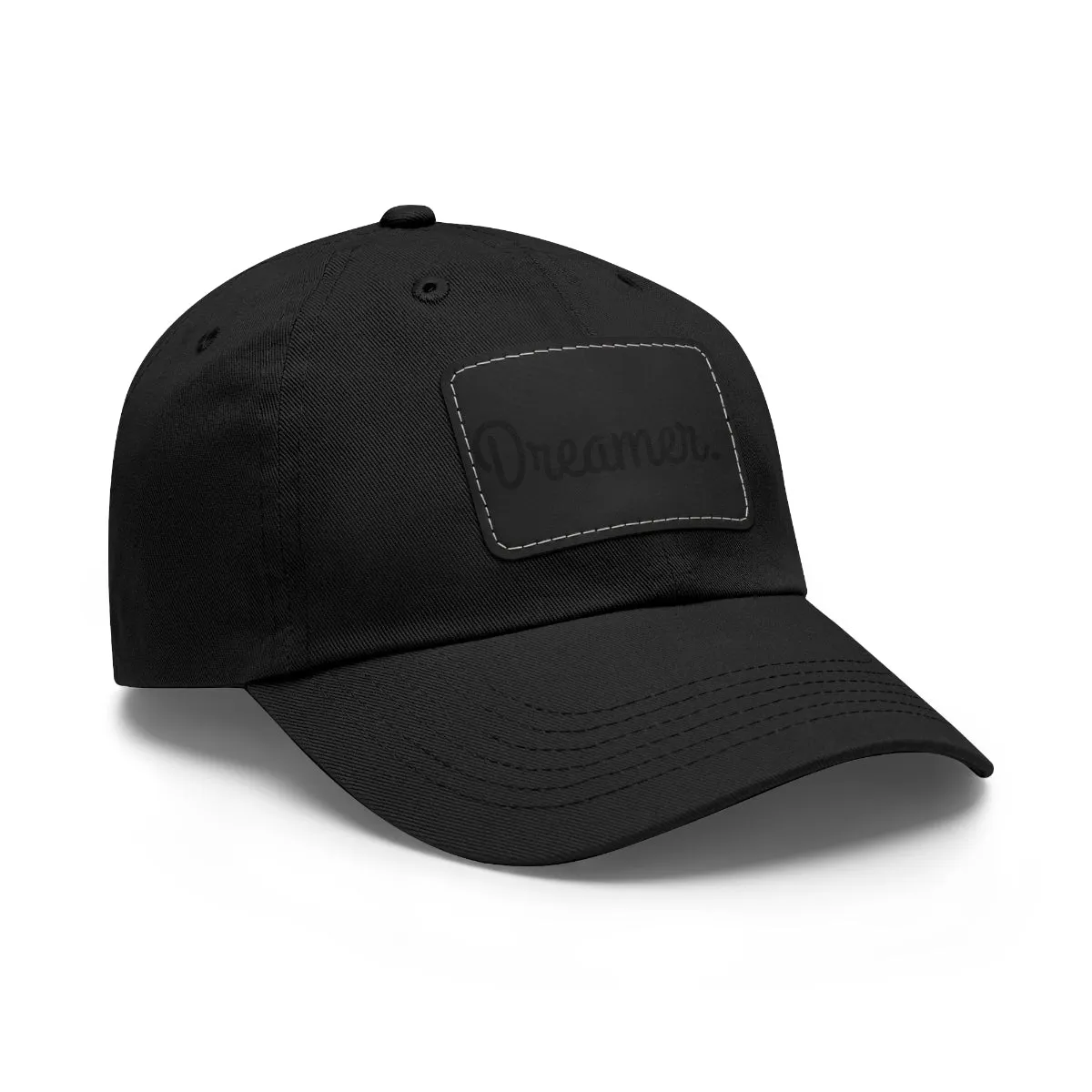 Dreamer. Black Text- Dad Hat with Leather Patch