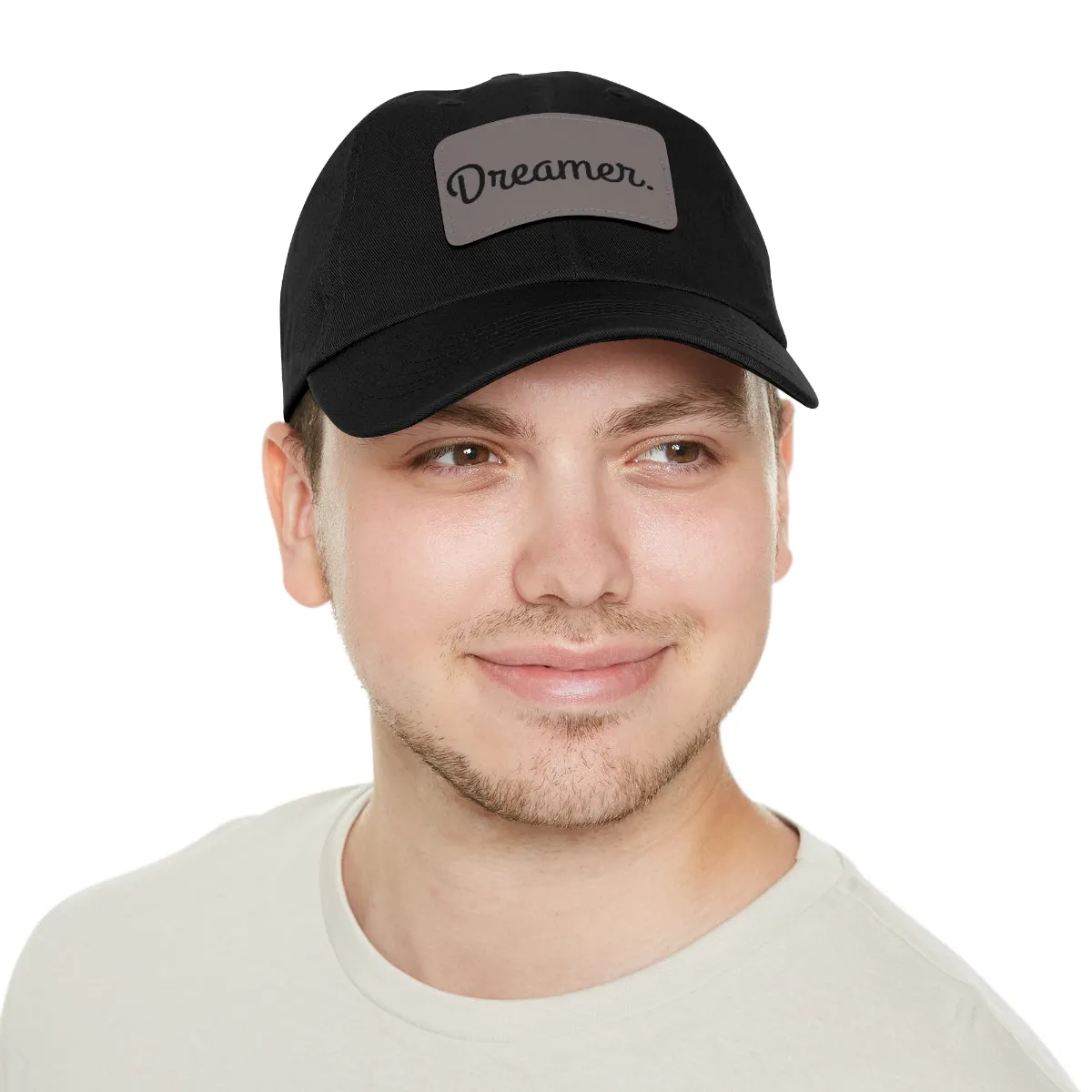 Dreamer. Black Text- Dad Hat with Leather Patch