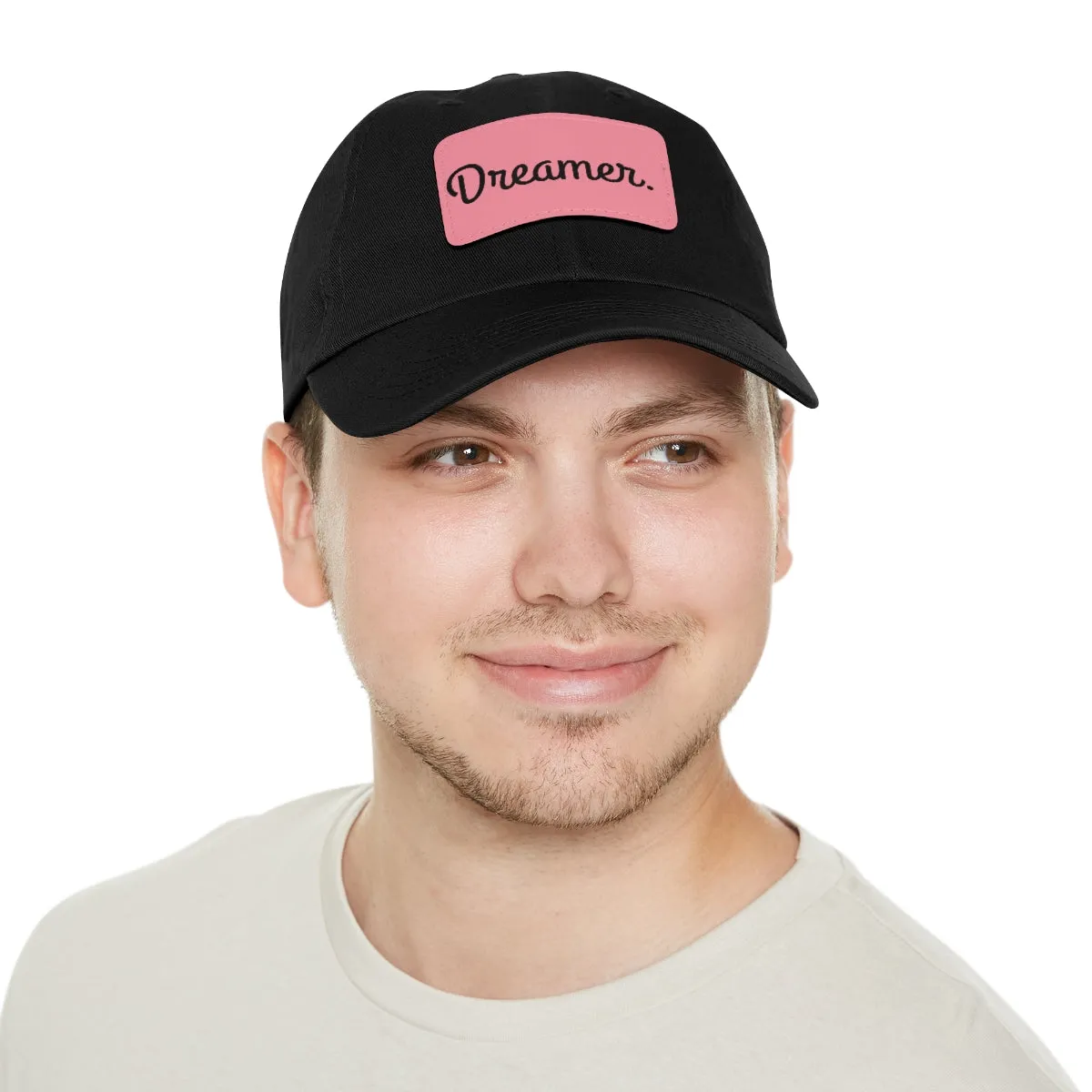 Dreamer. Black Text- Dad Hat with Leather Patch