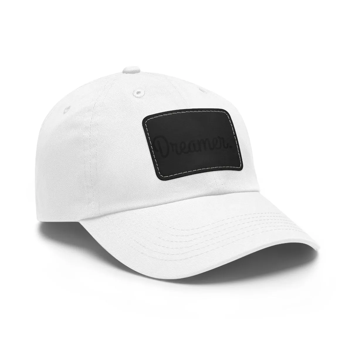 Dreamer. Black Text- Dad Hat with Leather Patch