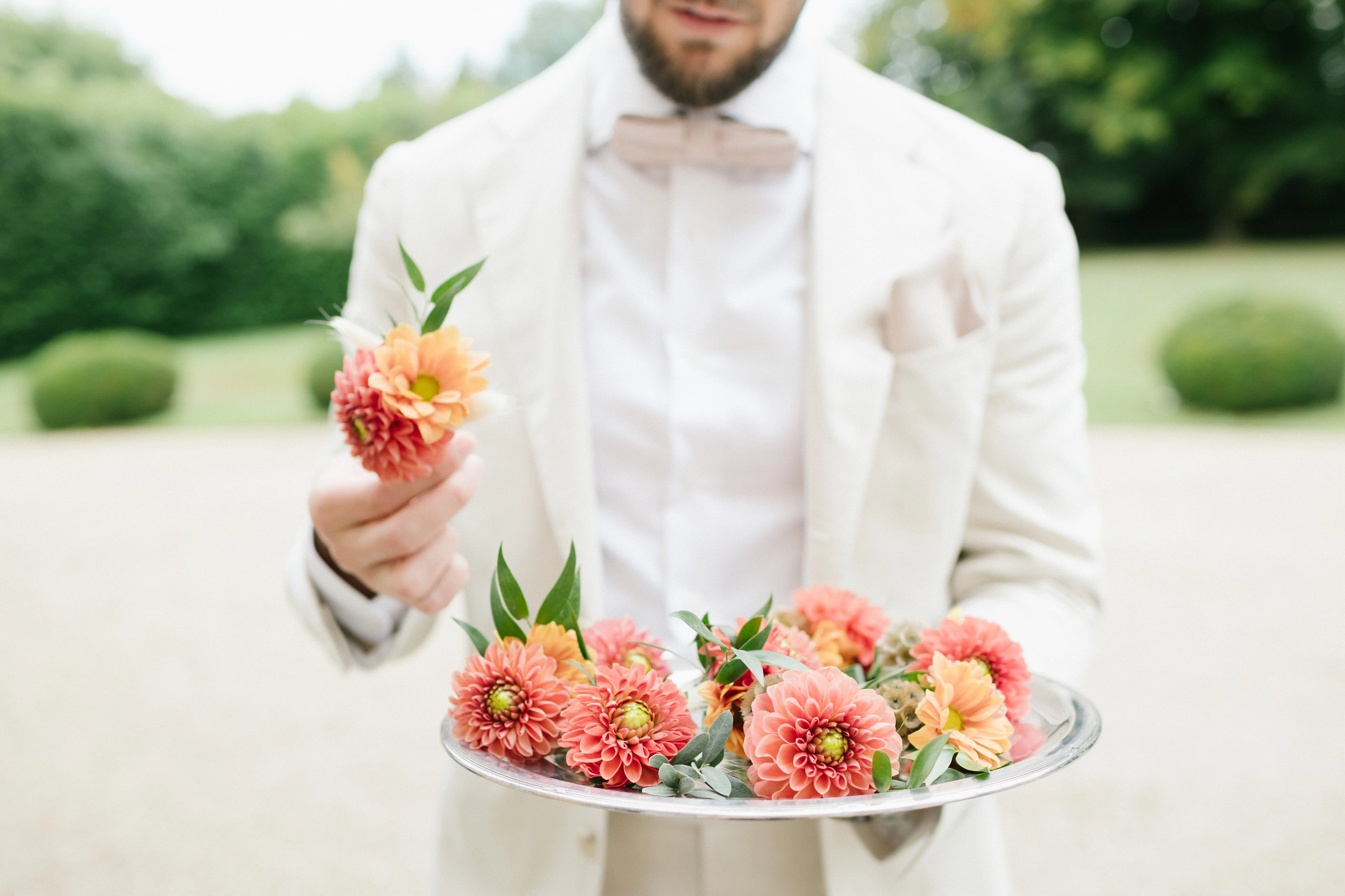 Elle Pink Herringbone Tweed Bow Tie and Pocket Square Set