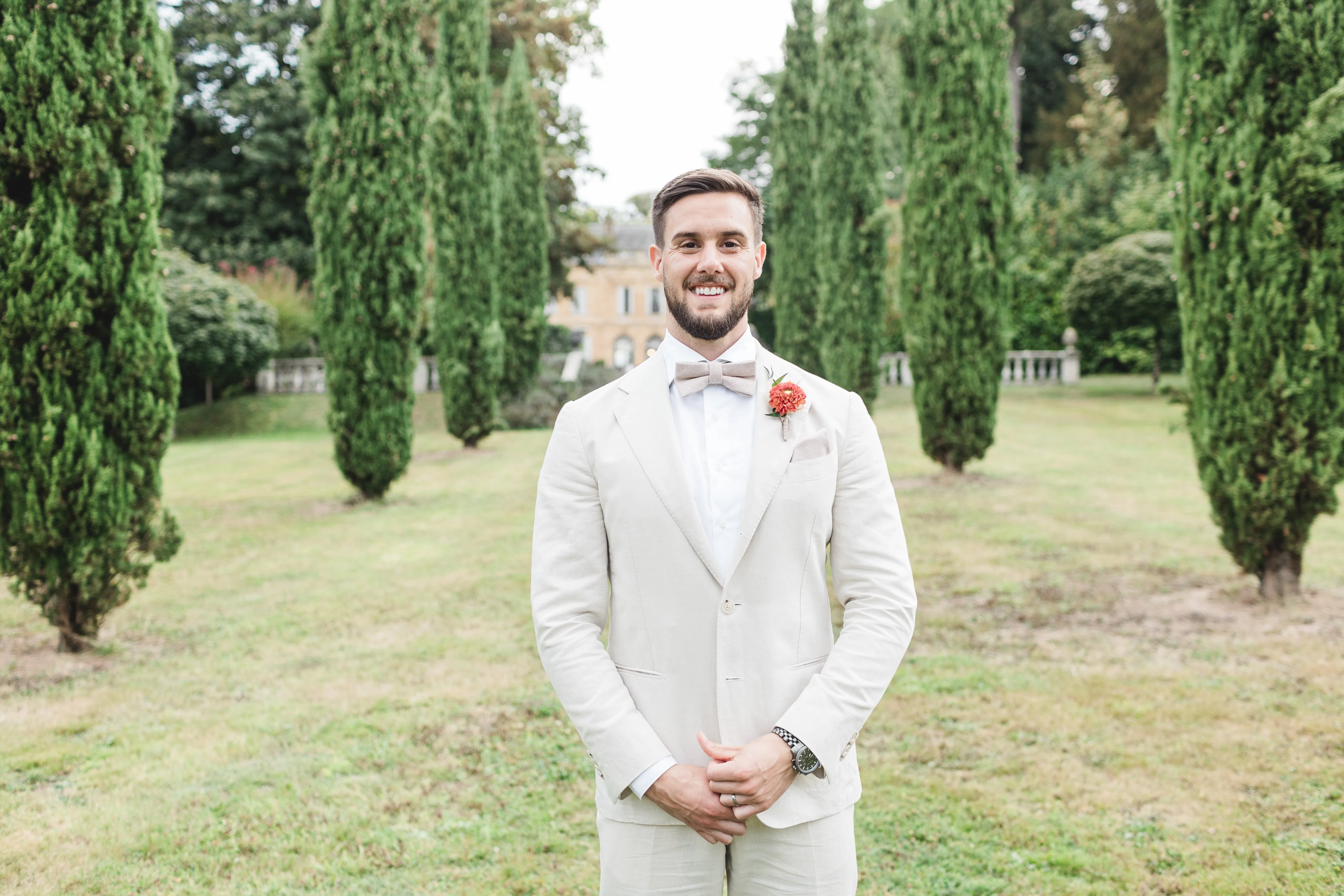 Elle Pink Herringbone Tweed Bow Tie and Pocket Square Set