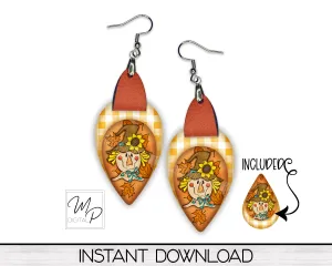 Fall Scarecrow Upside Down Teardrop PNG Design for Sublimation of Earrings with Leather, Digital Download