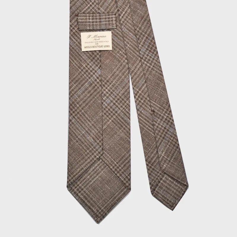 F.Marino Handmade Wool Tie 3 Folds Prince of Wales Teak Brown