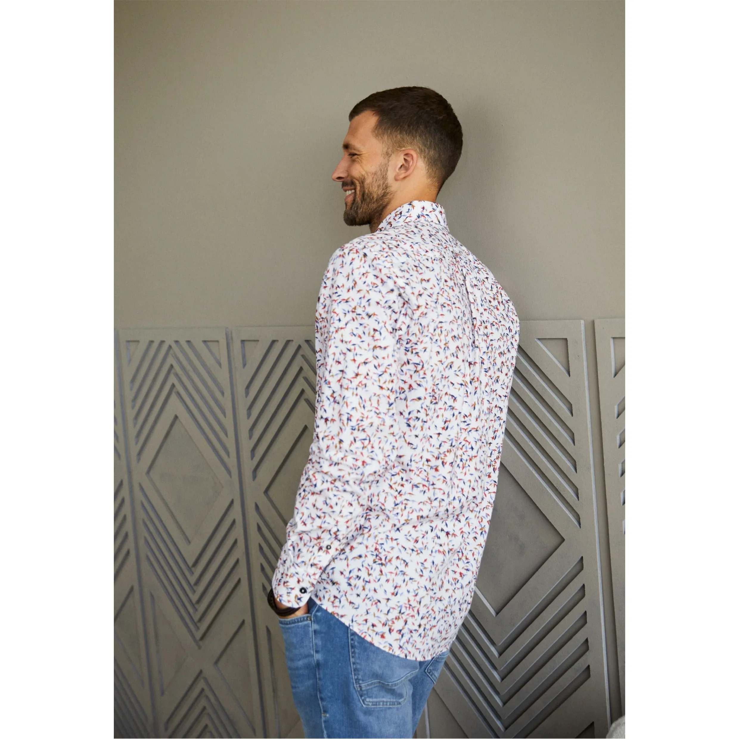 Fynch-Hatton Button Down Superfine Pure Cotton Shirt in Tree Print