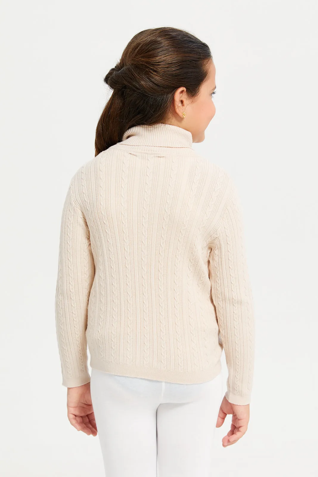 Girls Beige High Neck Pullover