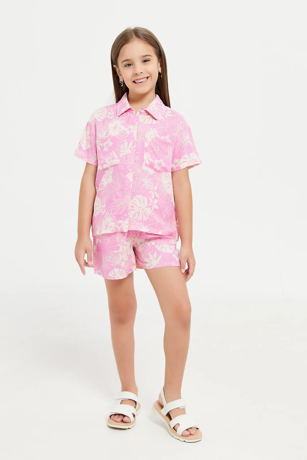 Girls Fuchsia Printed Short