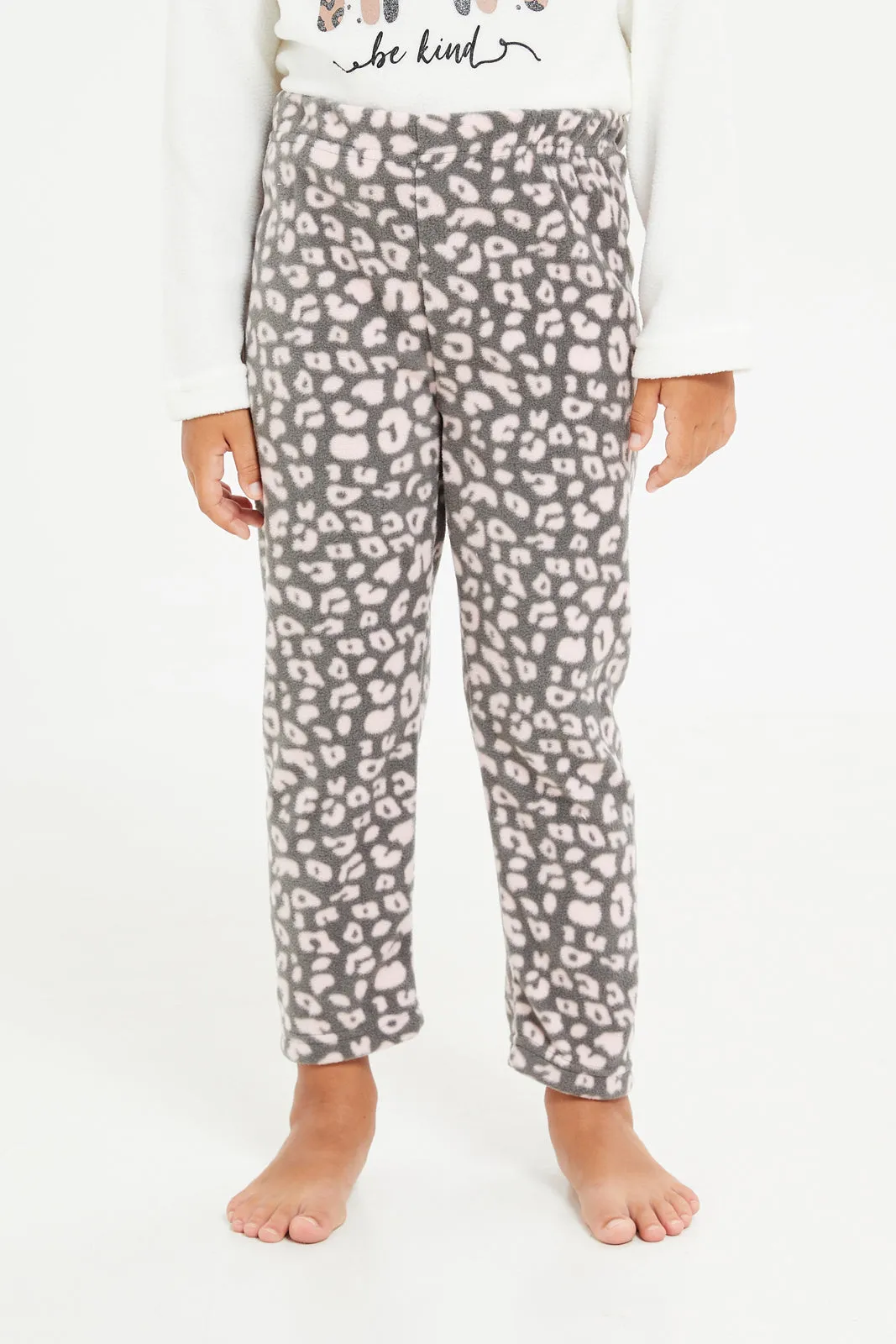 Girls Ivory And Charcoal Printed Pyjama Set (2 Piece)