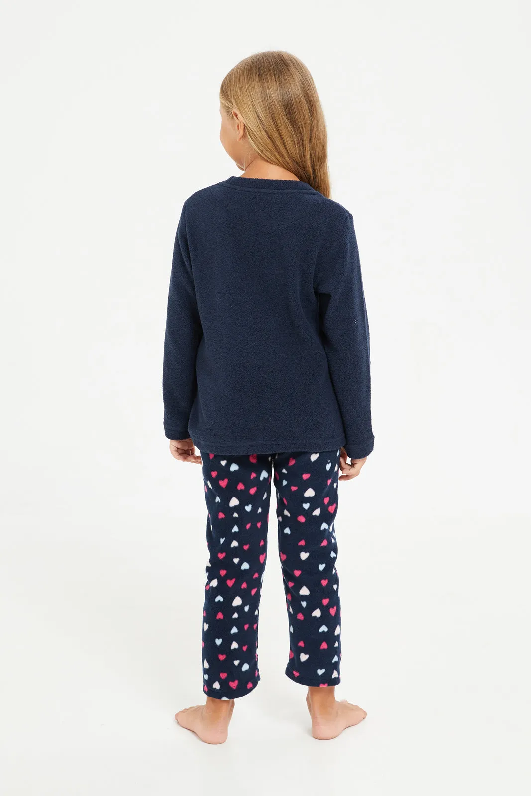 Girls Navy Printed Pyjama Set (2 Piece)